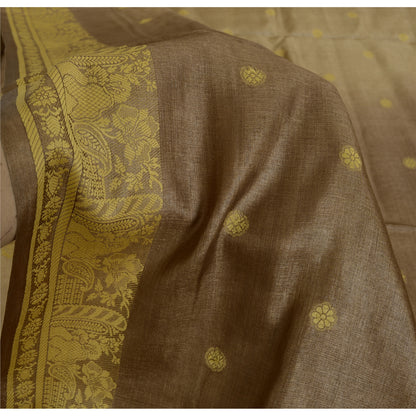 Sanskriti Vintage Brown Sarees Pure Silk Hand Woven Ethnic Sari 5yd Craft Fabric