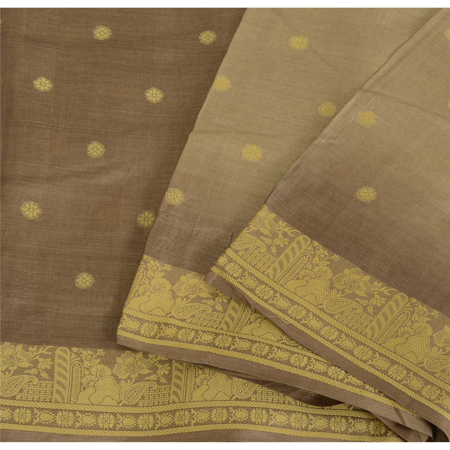 Sanskriti Vintage Brown Sarees Pure Silk Hand Woven Ethnic Sari 5yd Craft Fabric
