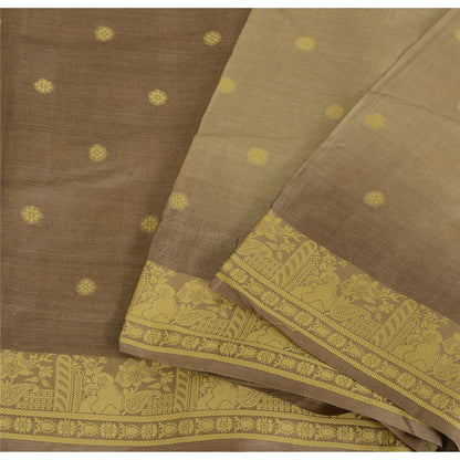 Sanskriti Vintage Brown Sarees Pure Silk Hand Woven Ethnic Sari 5yd Craft Fabric