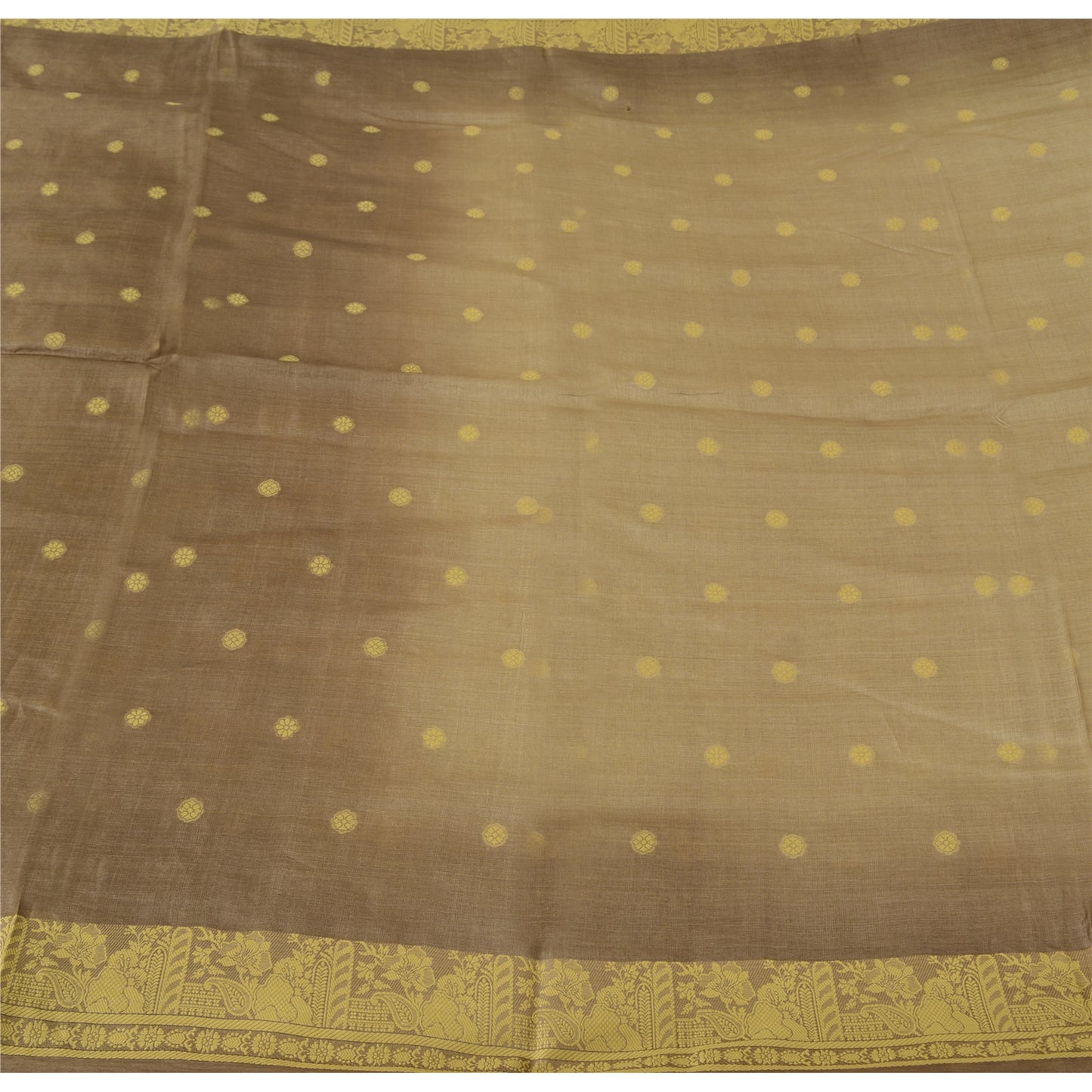 Sanskriti Vintage Brown Sarees Pure Silk Hand Woven Ethnic Sari 5yd Craft Fabric