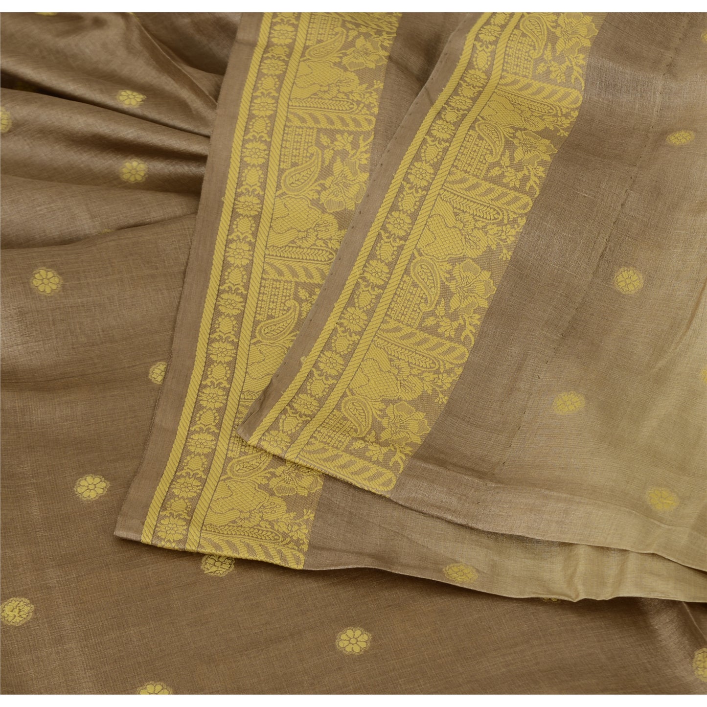 Sanskriti Vintage Brown Sarees Pure Silk Hand Woven Ethnic Sari 5yd Craft Fabric