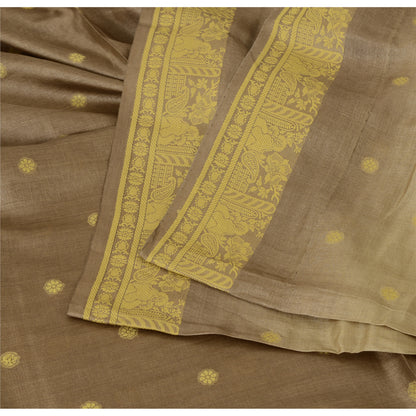 Sanskriti Vintage Brown Sarees Pure Silk Hand Woven Ethnic Sari 5yd Craft Fabric