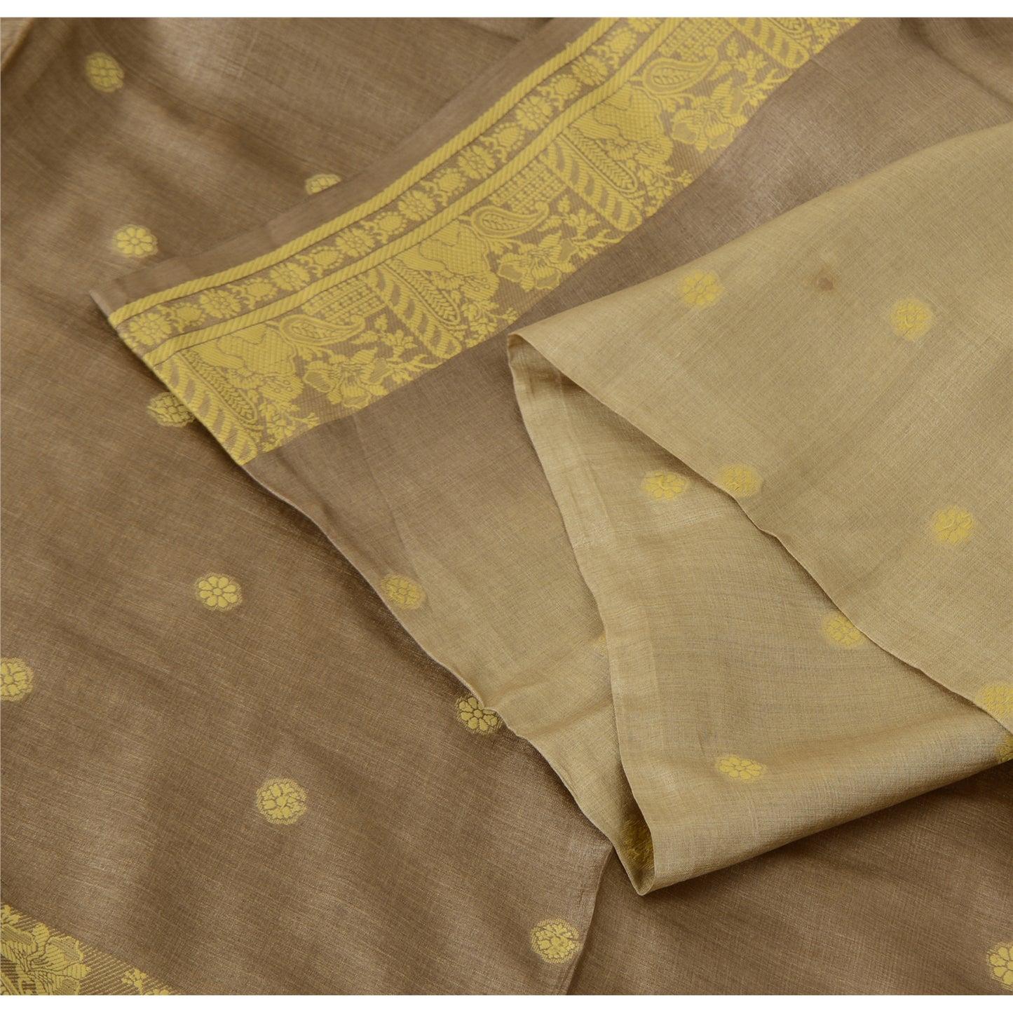 Sanskriti Vintage Brown Sarees Pure Silk Hand Woven Ethnic Sari 5yd Craft Fabric