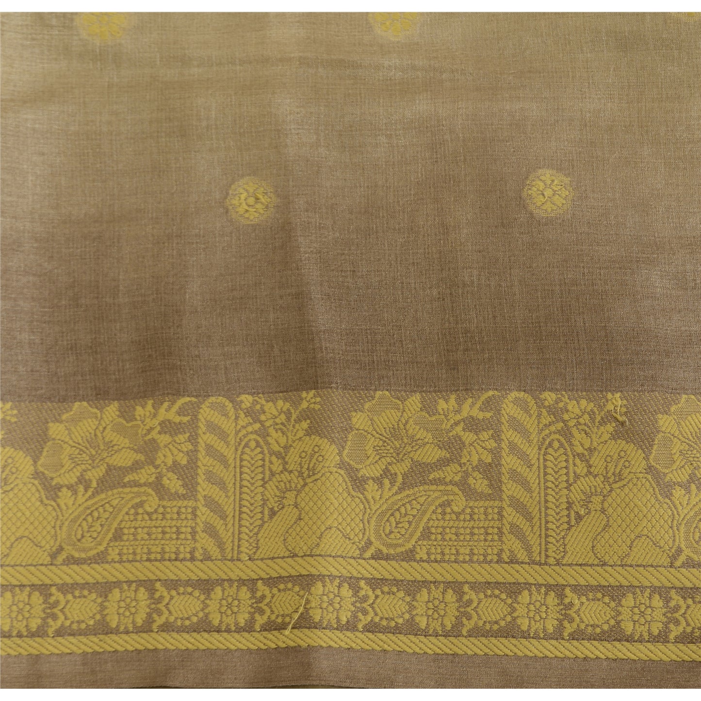 Sanskriti Vintage Brown Sarees Pure Silk Hand Woven Ethnic Sari 5yd Craft Fabric