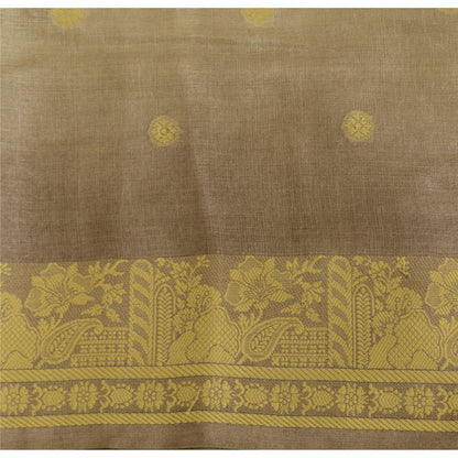 Sanskriti Vintage Brown Sarees Pure Silk Hand Woven Ethnic Sari 5yd Craft Fabric