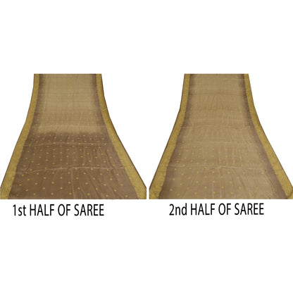 Sanskriti Vintage Brown Sarees Pure Silk Hand Woven Ethnic Sari 5yd Craft Fabric