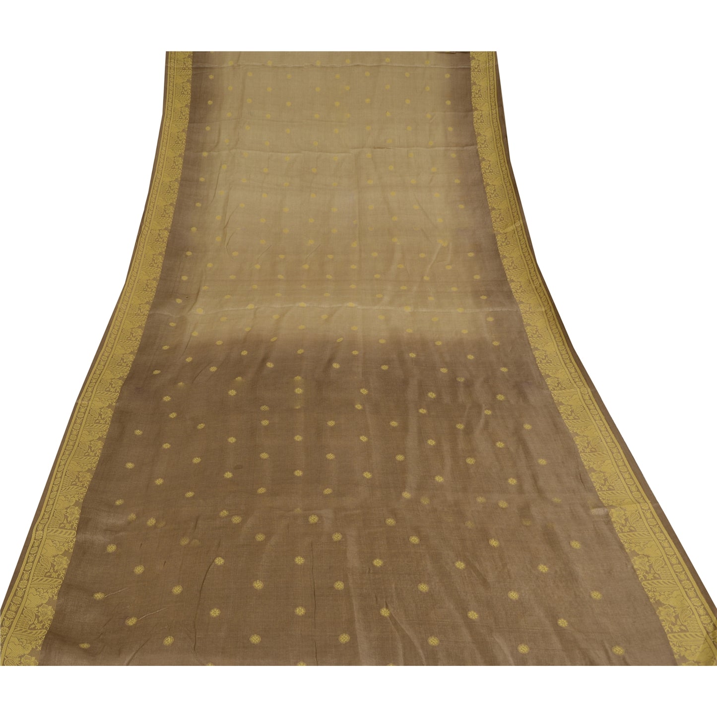 Sanskriti Vintage Brown Sarees Pure Silk Hand Woven Ethnic Sari 5yd Craft Fabric