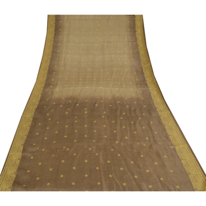 Sanskriti Vintage Brown Sarees Pure Silk Hand Woven Ethnic Sari 5yd Craft Fabric