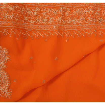 Sanskriti Vintage Orange Saree Georgette Hand Beaded Craft Fabric Premium Sari