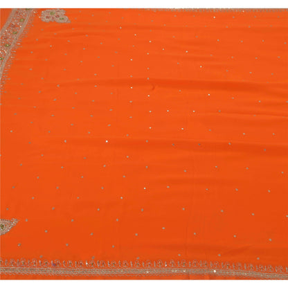 Sanskriti Vintage Orange Saree Georgette Hand Beaded Craft Fabric Premium Sari