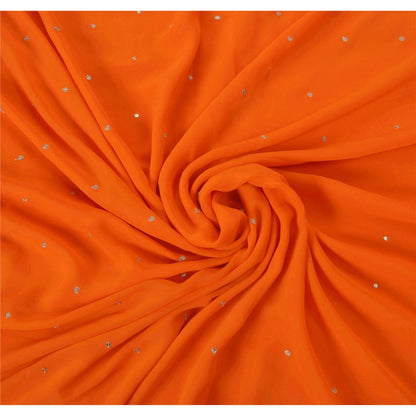 Sanskriti Vintage Orange Saree Georgette Hand Beaded Craft Fabric Premium Sari
