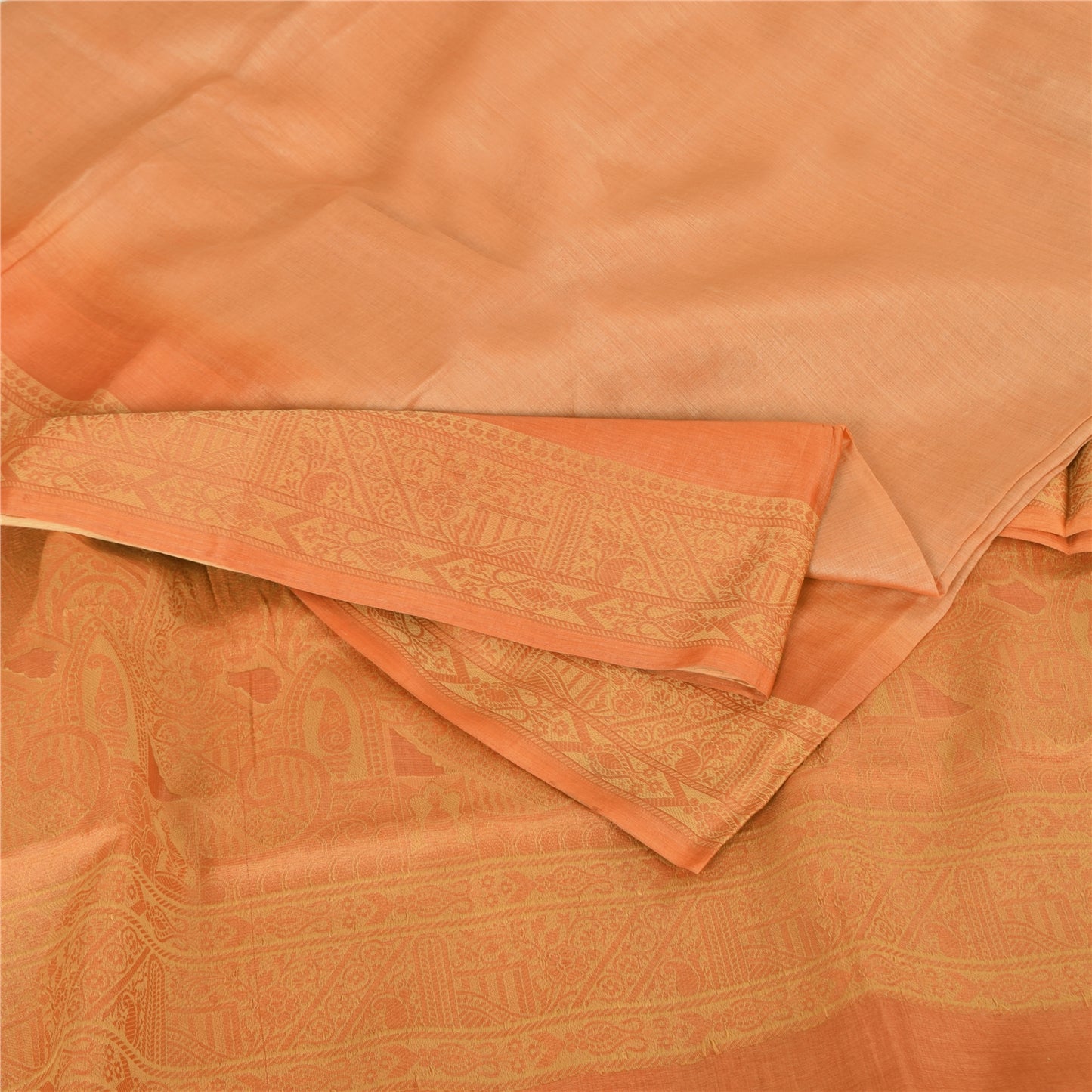 Sanskriti Vintage Orange/Peach Sarees Pure Silk Woven Cultural Sari Craft Fabric