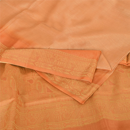 Sanskriti Vintage Orange/Peach Sarees Pure Silk Woven Cultural Sari Craft Fabric