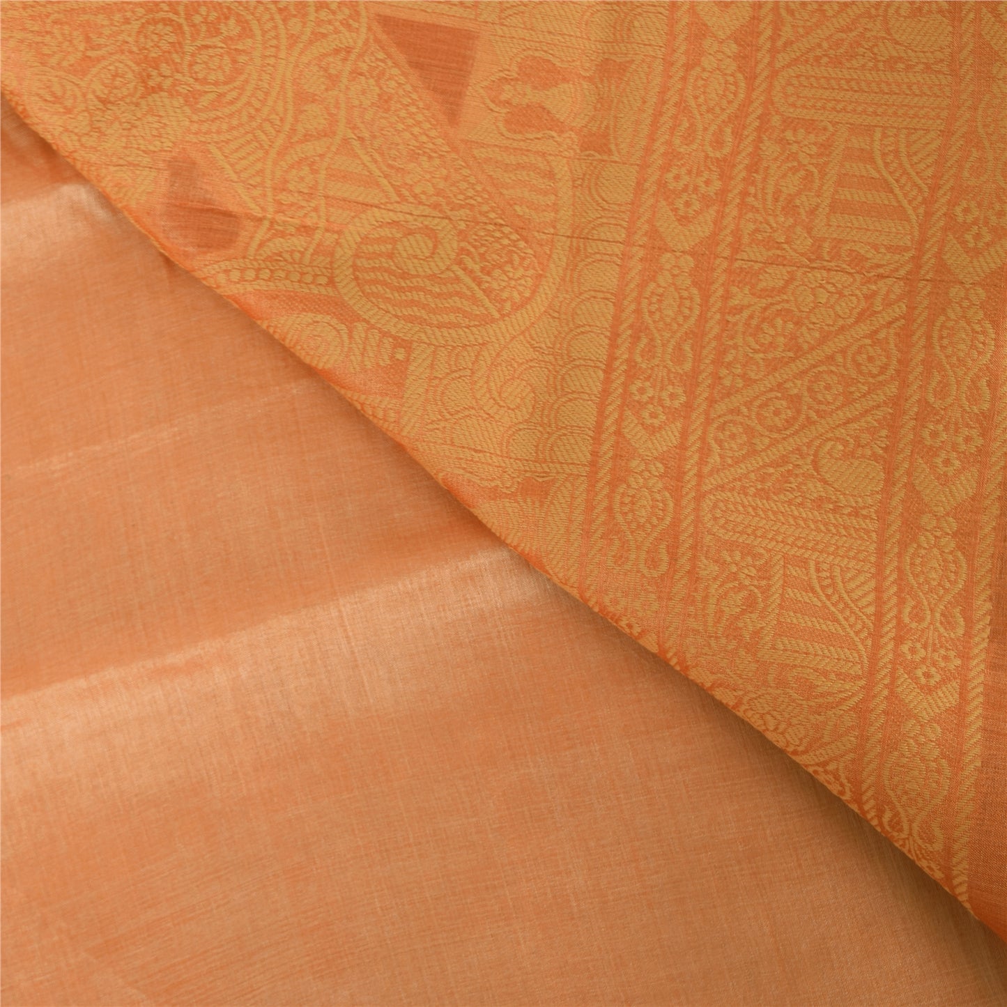 Sanskriti Vintage Orange/Peach Sarees Pure Silk Woven Cultural Sari Craft Fabric