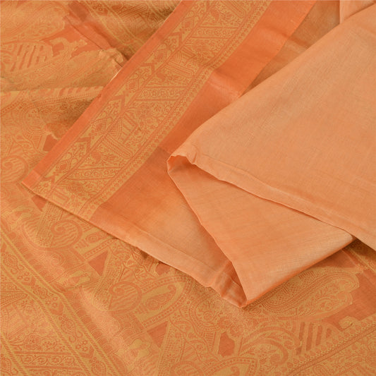 Sanskriti Vintage Orange/Peach Sarees Pure Silk Woven Cultural Sari Craft Fabric