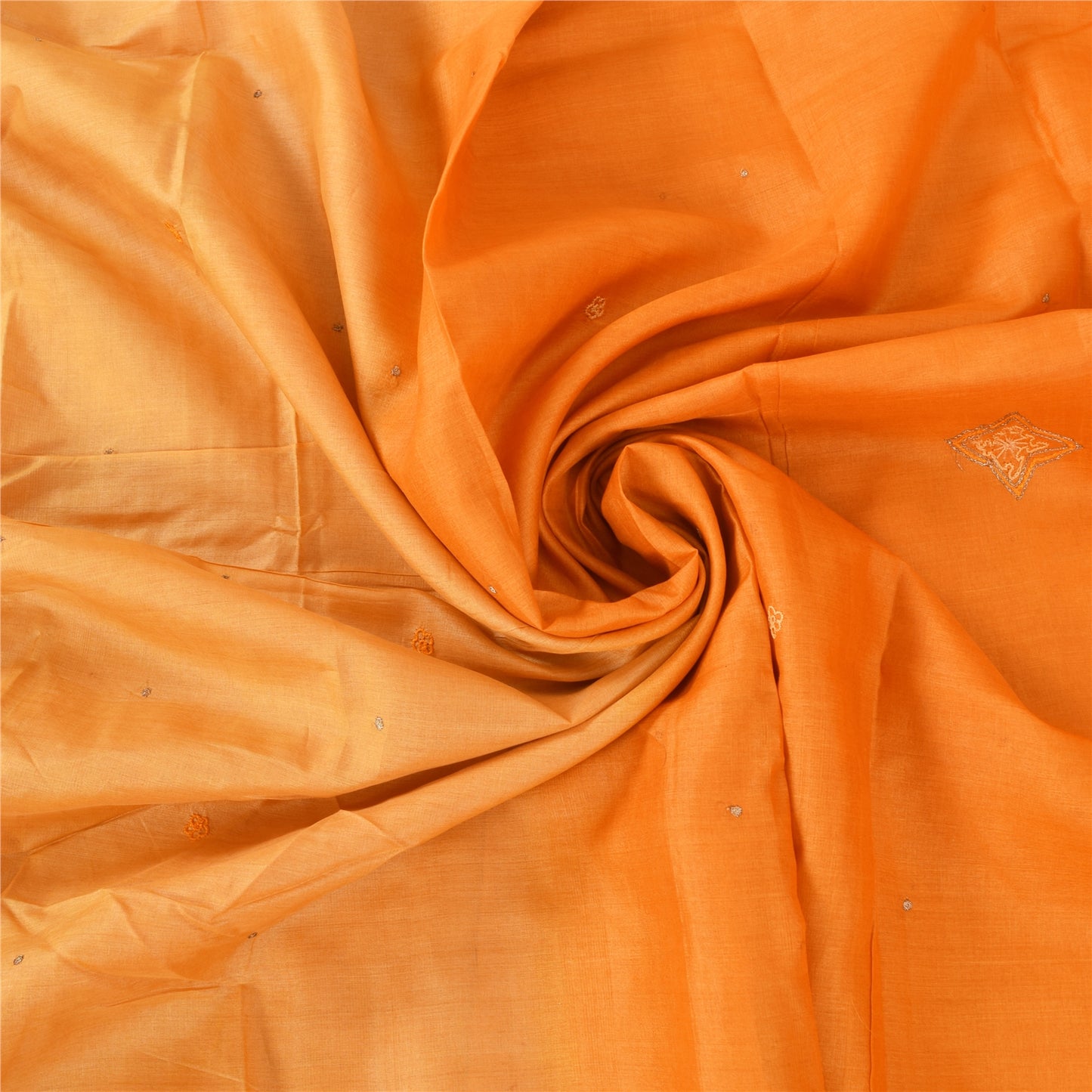 Sanskriti Vintage Orange Saree Pure Silk Zari Hand Beaded Craft Fabric 5 YD Sari