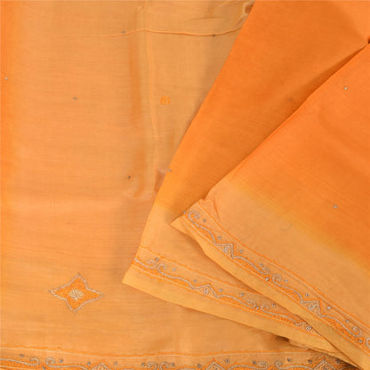 Sanskriti Vintage Orange Saree Pure Silk Zari Hand Beaded Craft Fabric 5 YD Sari