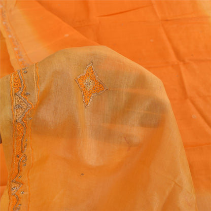 Sanskriti Vintage Orange Saree Pure Silk Zari Hand Beaded Craft Fabric 5 YD Sari