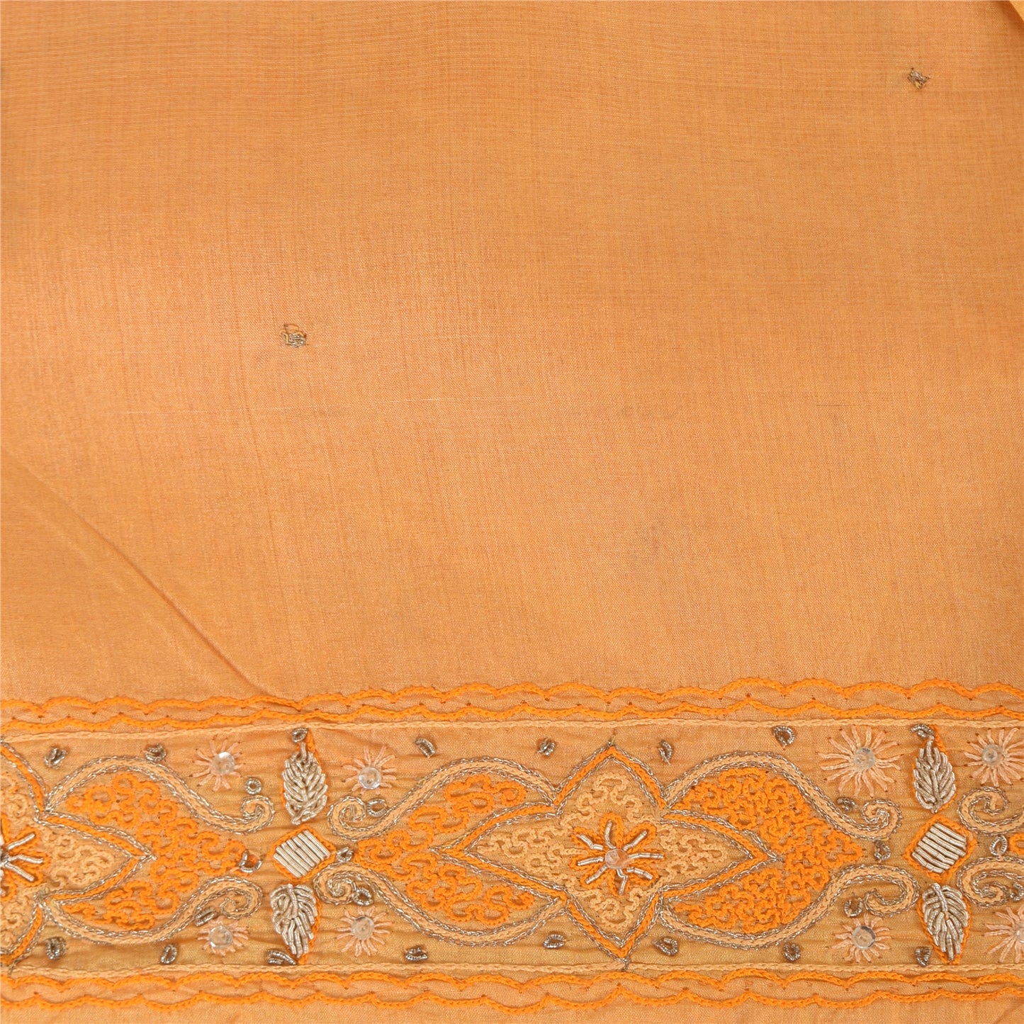 Sanskriti Vintage Orange Saree Pure Silk Zari Hand Beaded Craft Fabric 5 YD Sari