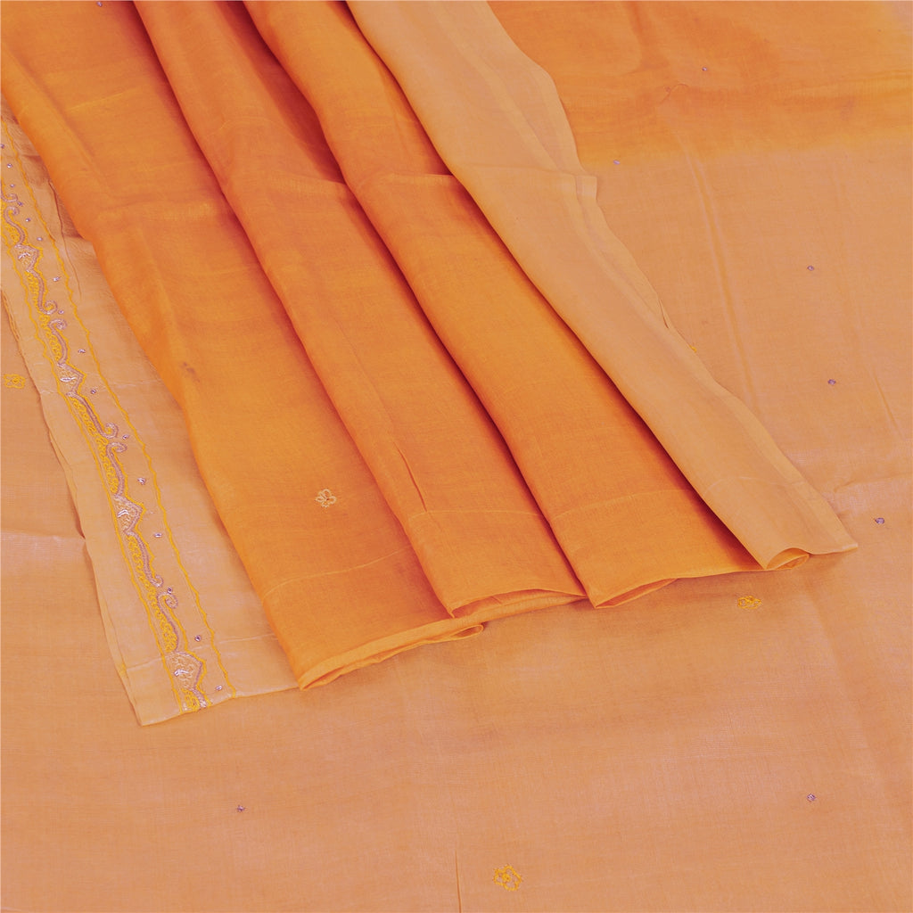 Sanskriti Vintage Orange Saree Pure Silk Zari Hand Beaded Craft Fabric 5 YD Sari