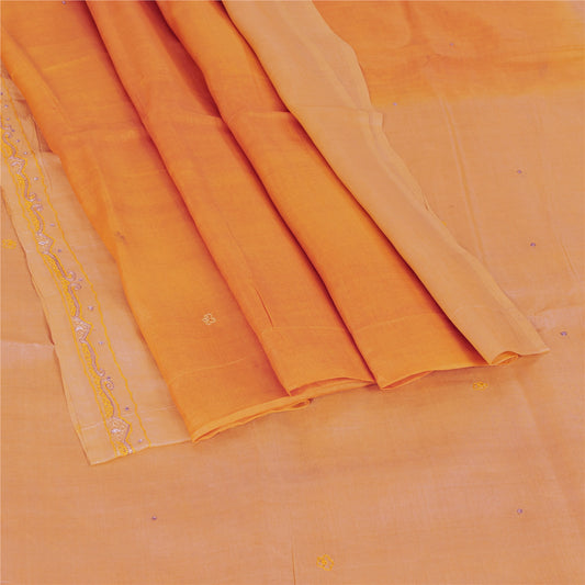 Sanskriti Vintage Orange Saree Pure Silk Zari Hand Beaded Craft Fabric 5 YD Sari
