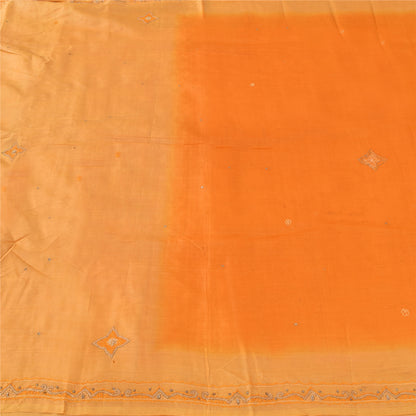 Sanskriti Vintage Orange Saree Pure Silk Zari Hand Beaded Craft Fabric 5 YD Sari