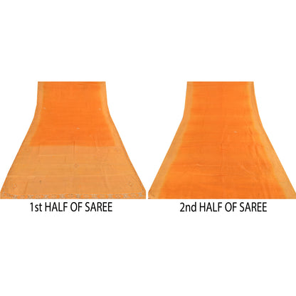 Sanskriti Vintage Orange Saree Pure Silk Zari Hand Beaded Craft Fabric 5 YD Sari