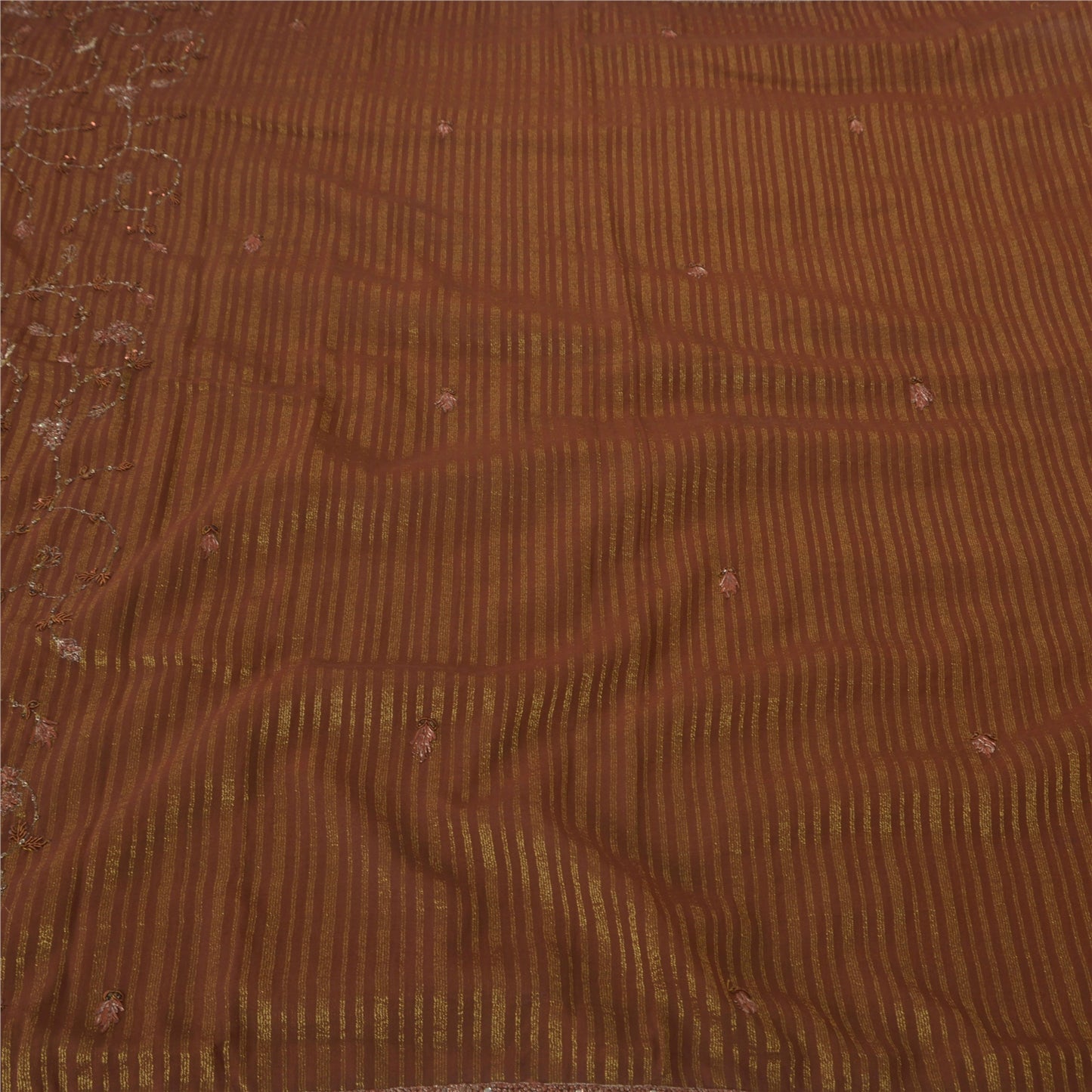 Sanskriti Vintage Brown Sarees Blend Georgette Hand Beaded Craft Fabric Sari