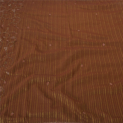 Sanskriti Vintage Brown Sarees Blend Georgette Hand Beaded Craft Fabric Sari