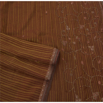 Sanskriti Vintage Brown Sarees Blend Georgette Hand Beaded Craft Fabric Sari