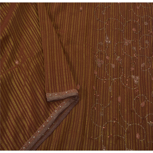 Sanskriti Vintage Brown Sarees Blend Georgette Hand Beaded Craft Fabric Sari