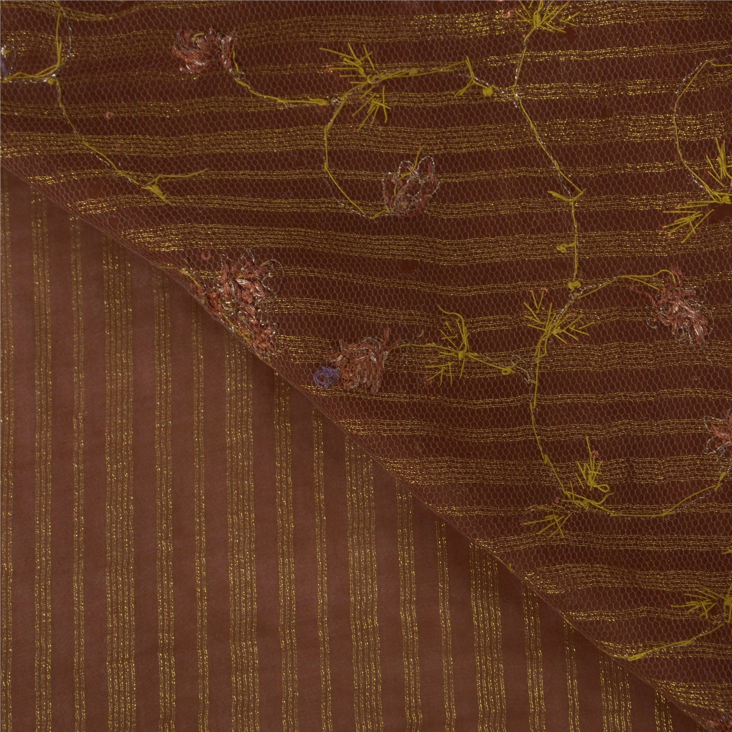 Sanskriti Vintage Brown Sarees Blend Georgette Hand Beaded Craft Fabric Sari