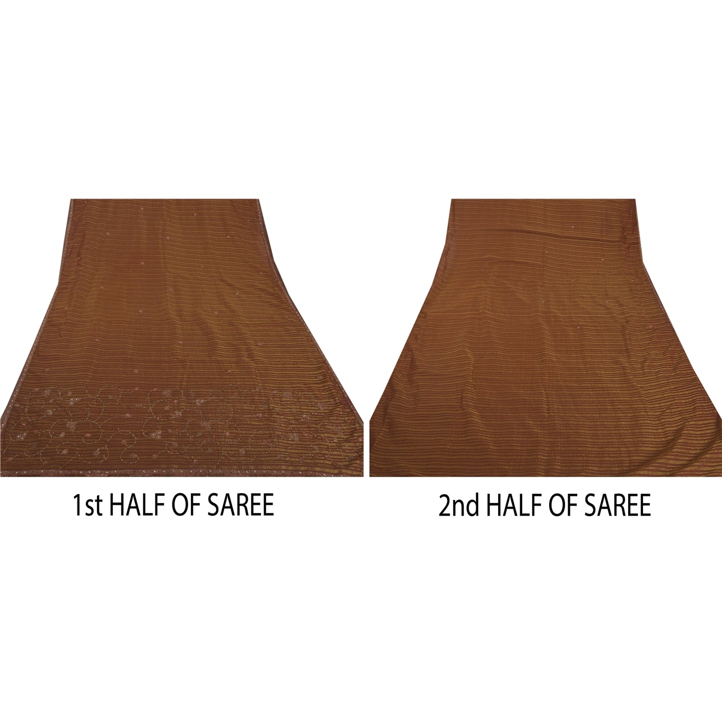 Sanskriti Vintage Brown Sarees Blend Georgette Hand Beaded Craft Fabric Sari