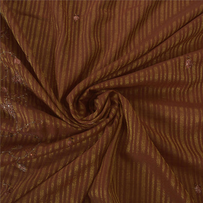 Sanskriti Vintage Brown Sarees Blend Georgette Hand Beaded Craft Fabric Sari