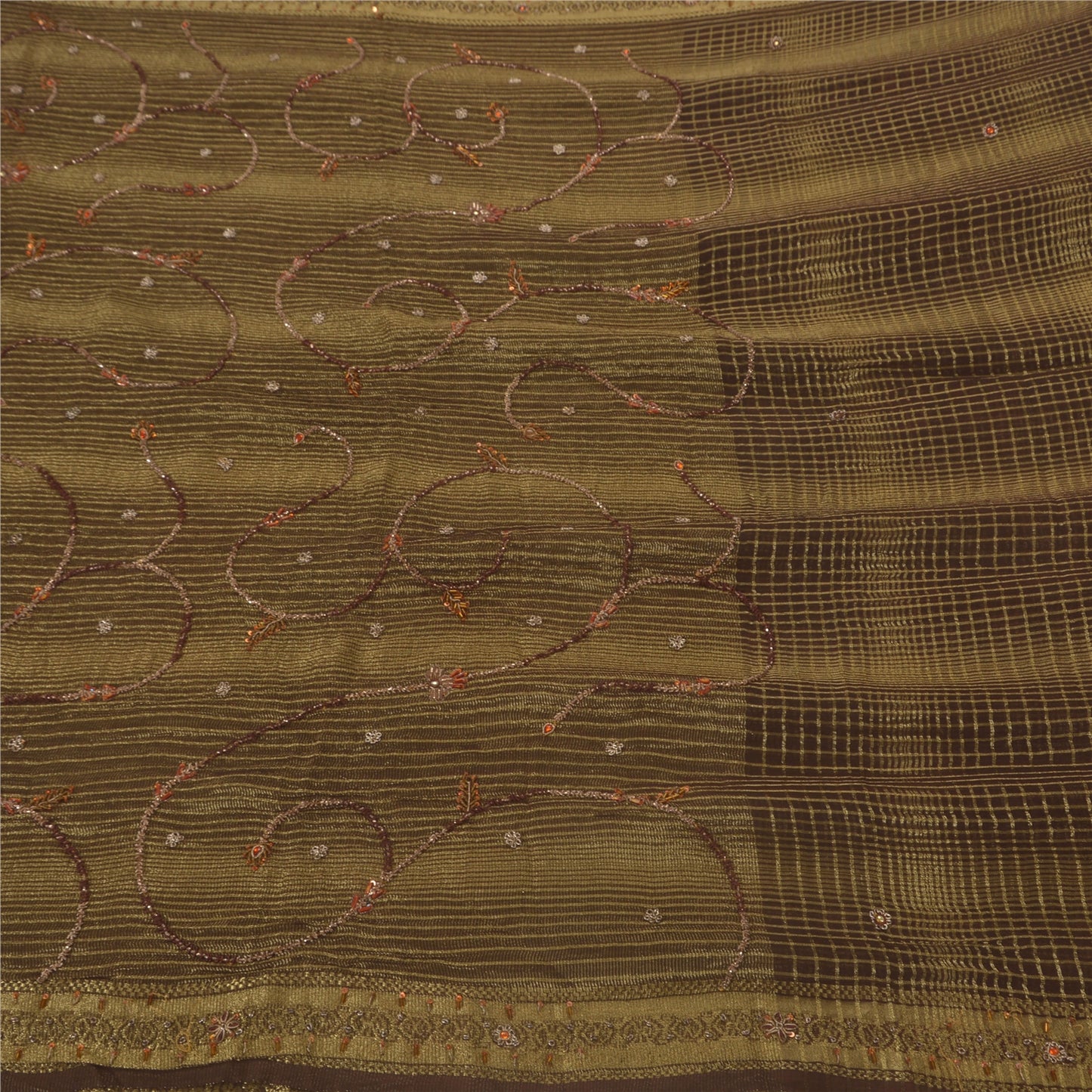 Sanskriti Vintage Brown Sarees Georgette Hand Beaded Woven Fabric Premium Sari