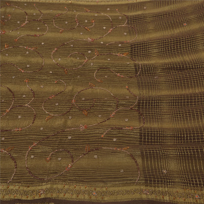 Sanskriti Vintage Brown Sarees Georgette Hand Beaded Woven Fabric Premium Sari