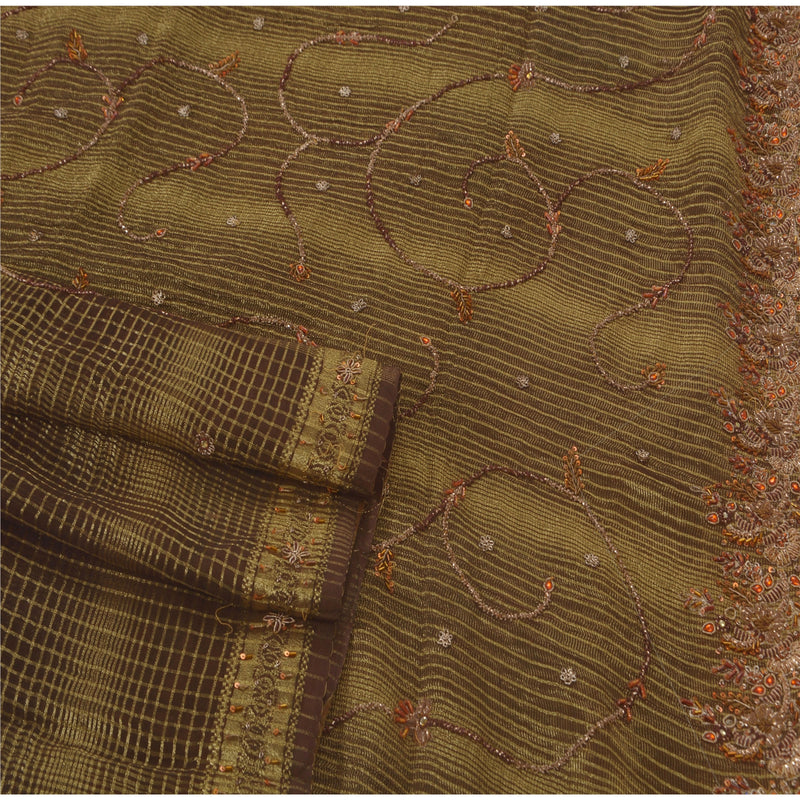 Sanskriti Vintage Brown Sarees Georgette Hand Beaded Woven Fabric Premium Sari