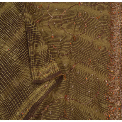 Sanskriti Vintage Brown Sarees Georgette Hand Beaded Woven Fabric Premium Sari