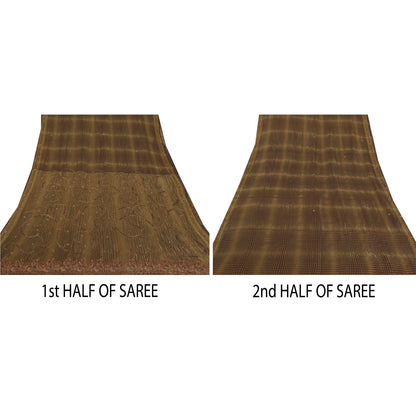 Sanskriti Vintage Brown Sarees Georgette Hand Beaded Woven Fabric Premium Sari