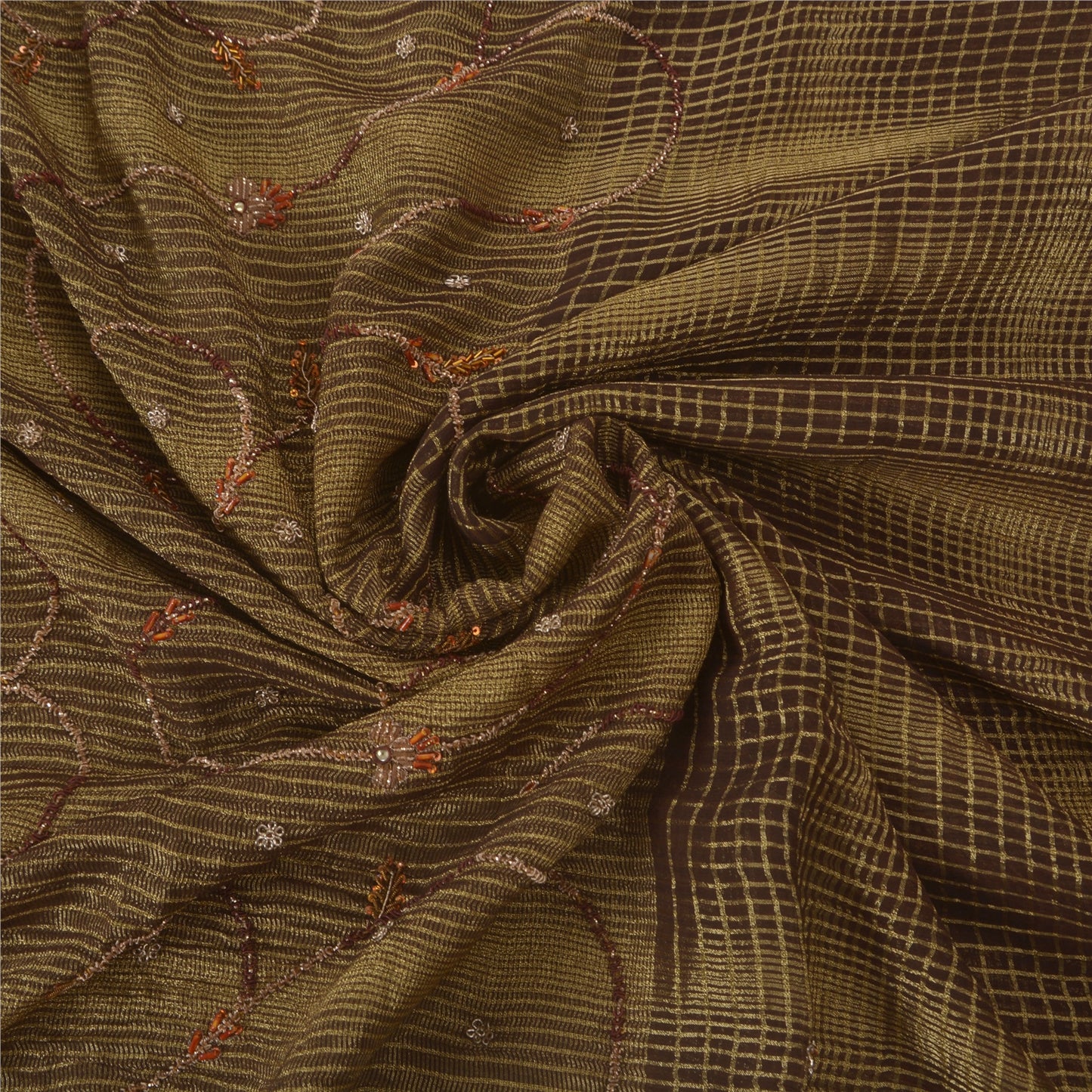 Sanskriti Vintage Brown Sarees Georgette Hand Beaded Woven Fabric Premium Sari
