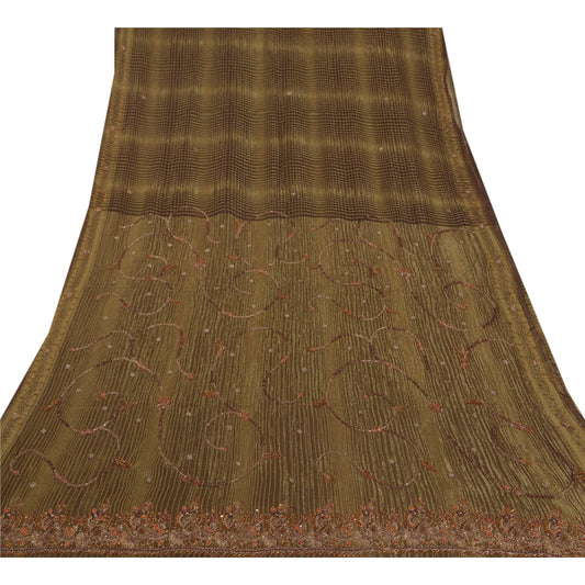 Sanskriti Vintage Brown Sarees Georgette Hand Beaded Woven Fabric Premium Sari