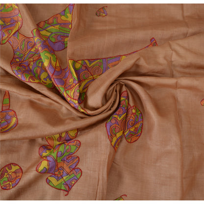 Sanskriiti Vintage Brown Sarees Pure Silk Embroidered Craft Fabric Premium Sari