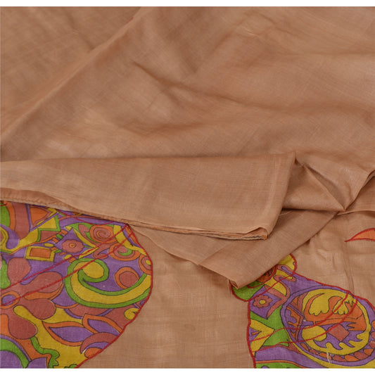 Sanskriiti Vintage Brown Sarees Pure Silk Embroidered Craft Fabric Premium Sari