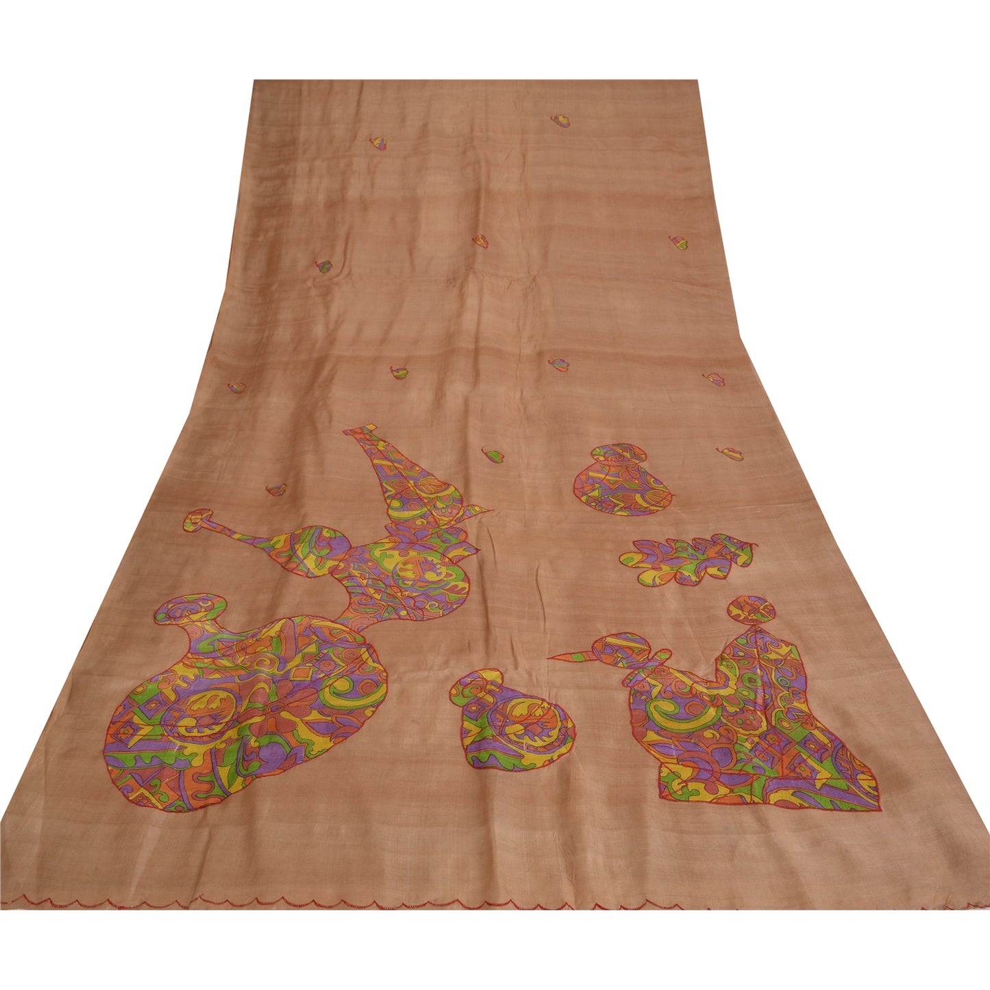 Sanskriiti Vintage Brown Sarees Pure Silk Embroidered Craft Fabric Premium Sari
