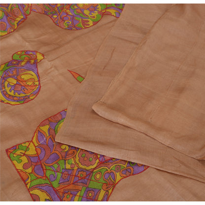 Sanskriiti Vintage Brown Sarees Pure Silk Embroidered Craft Fabric Premium Sari