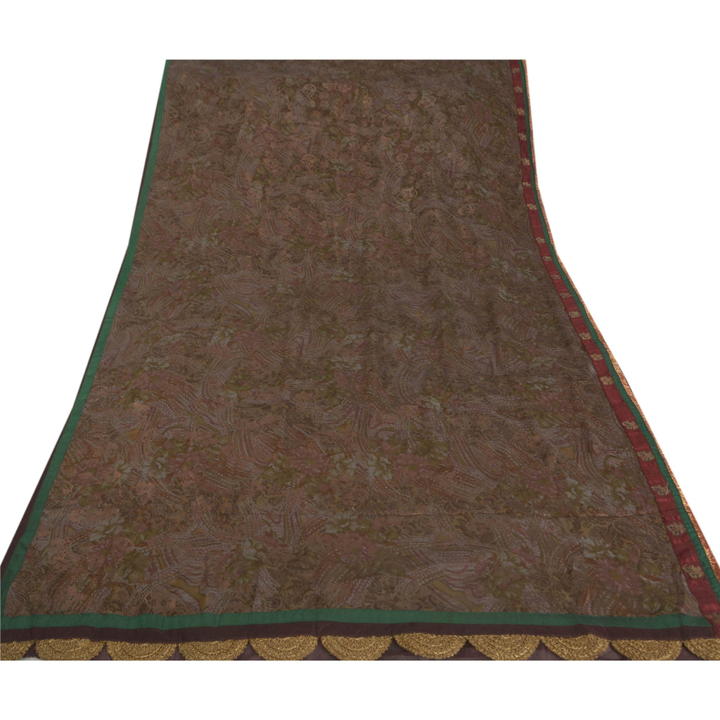 Sanskriti Vintage Indian Sari Purple Blend Georgette Printed Sarees Craft Fabric
