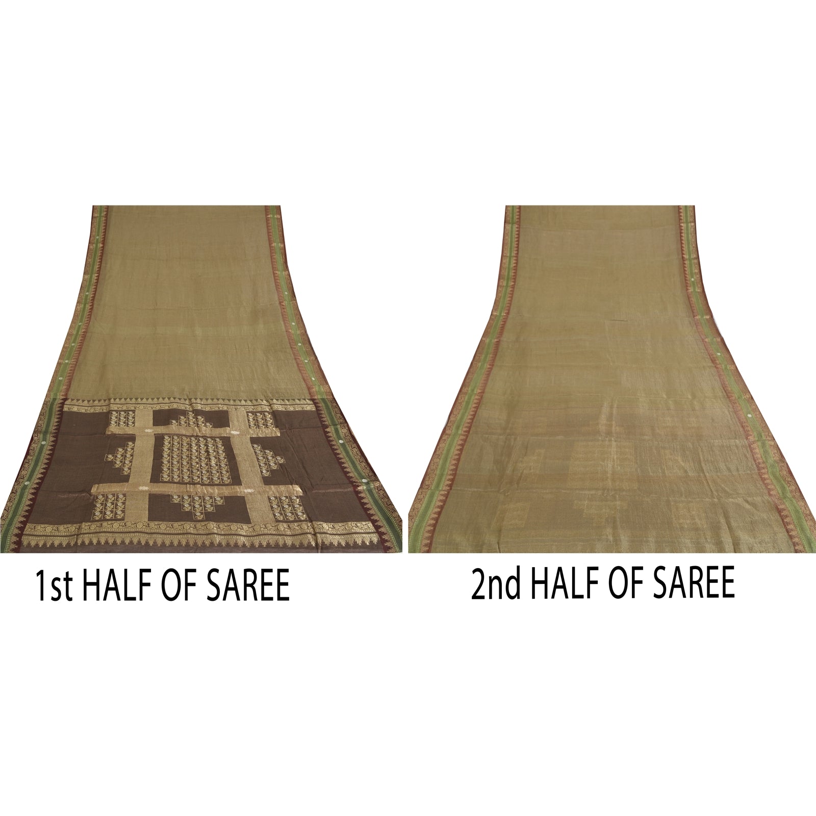Sanskriti Vintage Golden Brown Sarees Pure Silk Hand Woven Fabric Premium Sari