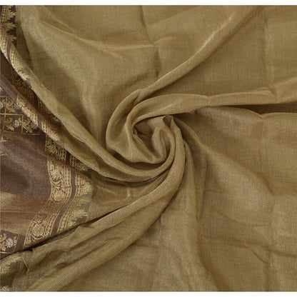 Sanskriti Vintage Golden Brown Sarees Pure Silk Hand Woven Fabric Premium Sari