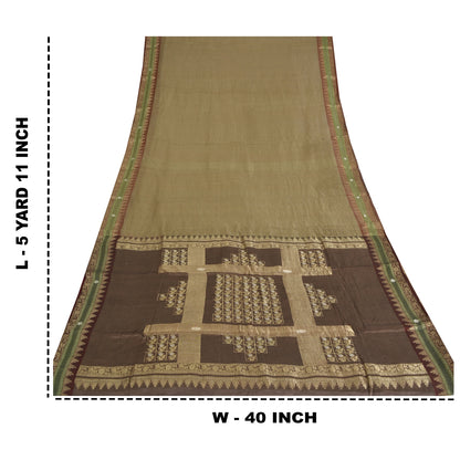 Sanskriti Vintage Golden Brown Sarees Pure Silk Hand Woven Fabric Premium Sari