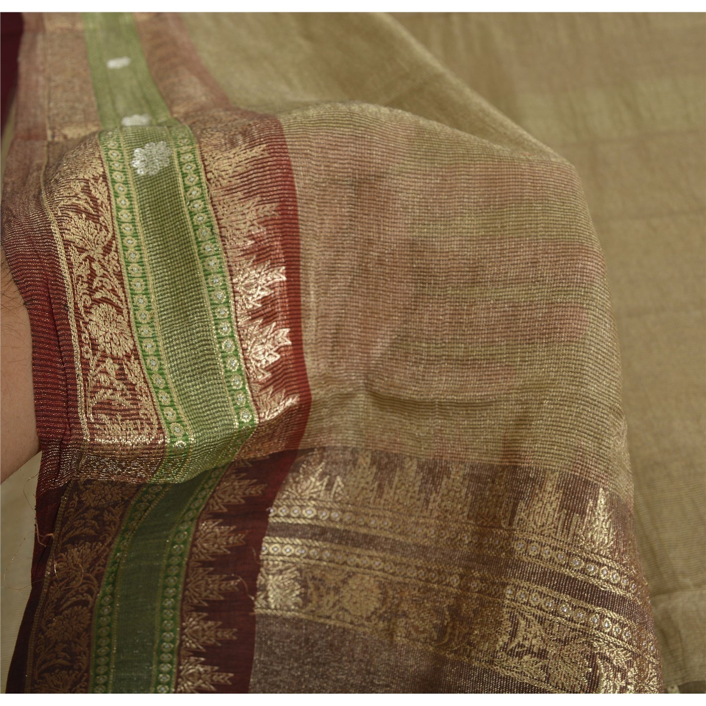 Sanskriti Vintage Golden Brown Sarees Pure Silk Hand Woven Fabric Premium Sari